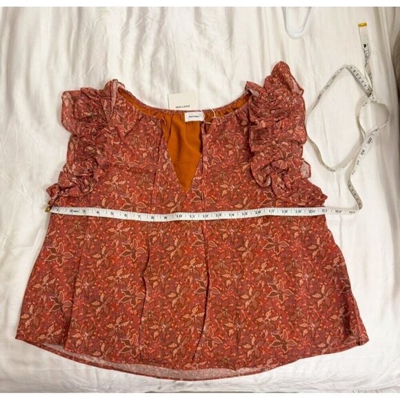 Aureum Women's Floral Ruffle Top Boho Style Size L 100% Rust/Orange - Picture 10 of 10